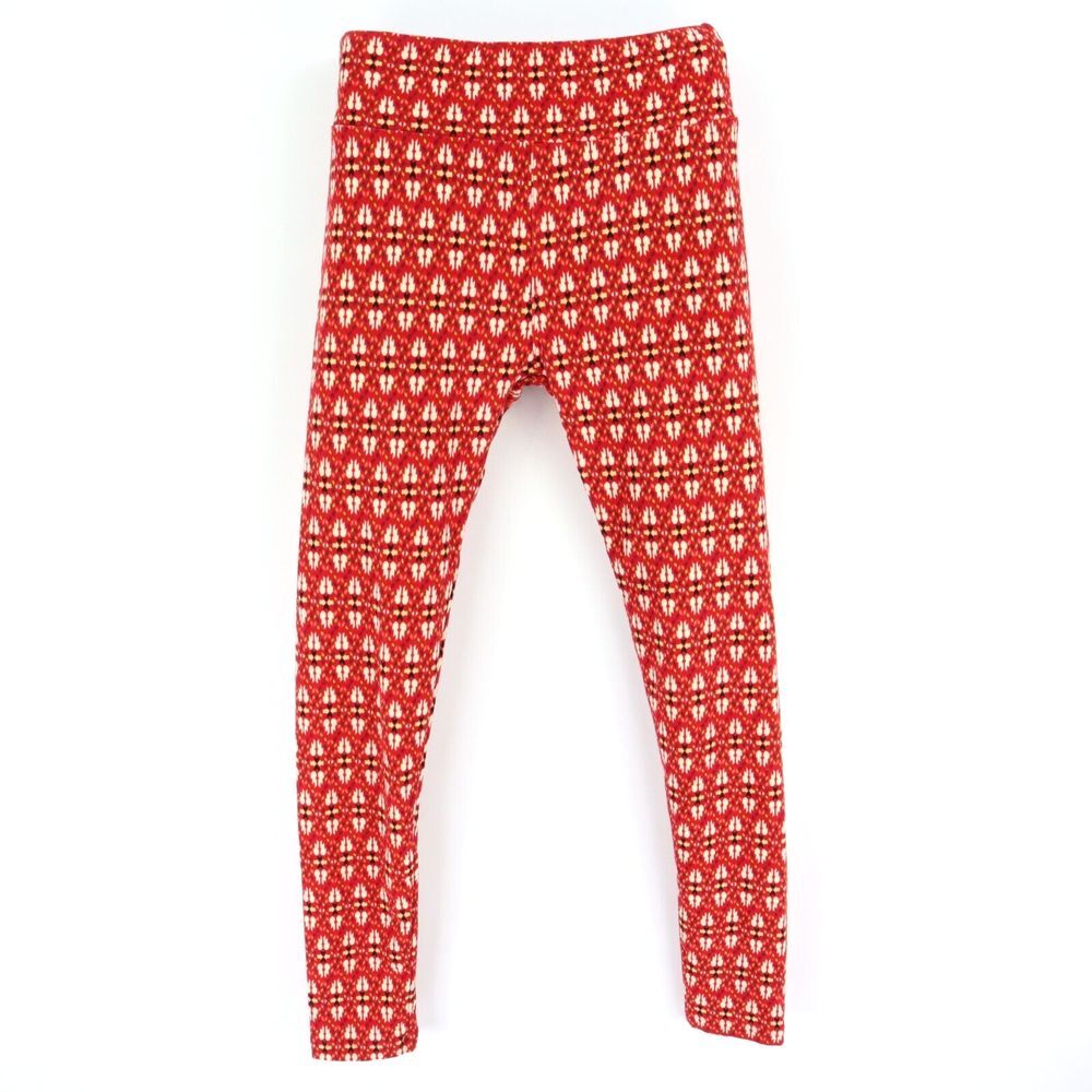LuLaRoe‎ Leggings Womens OS Red Colorful Geometric Pattern Mid Rise Stretch Soft